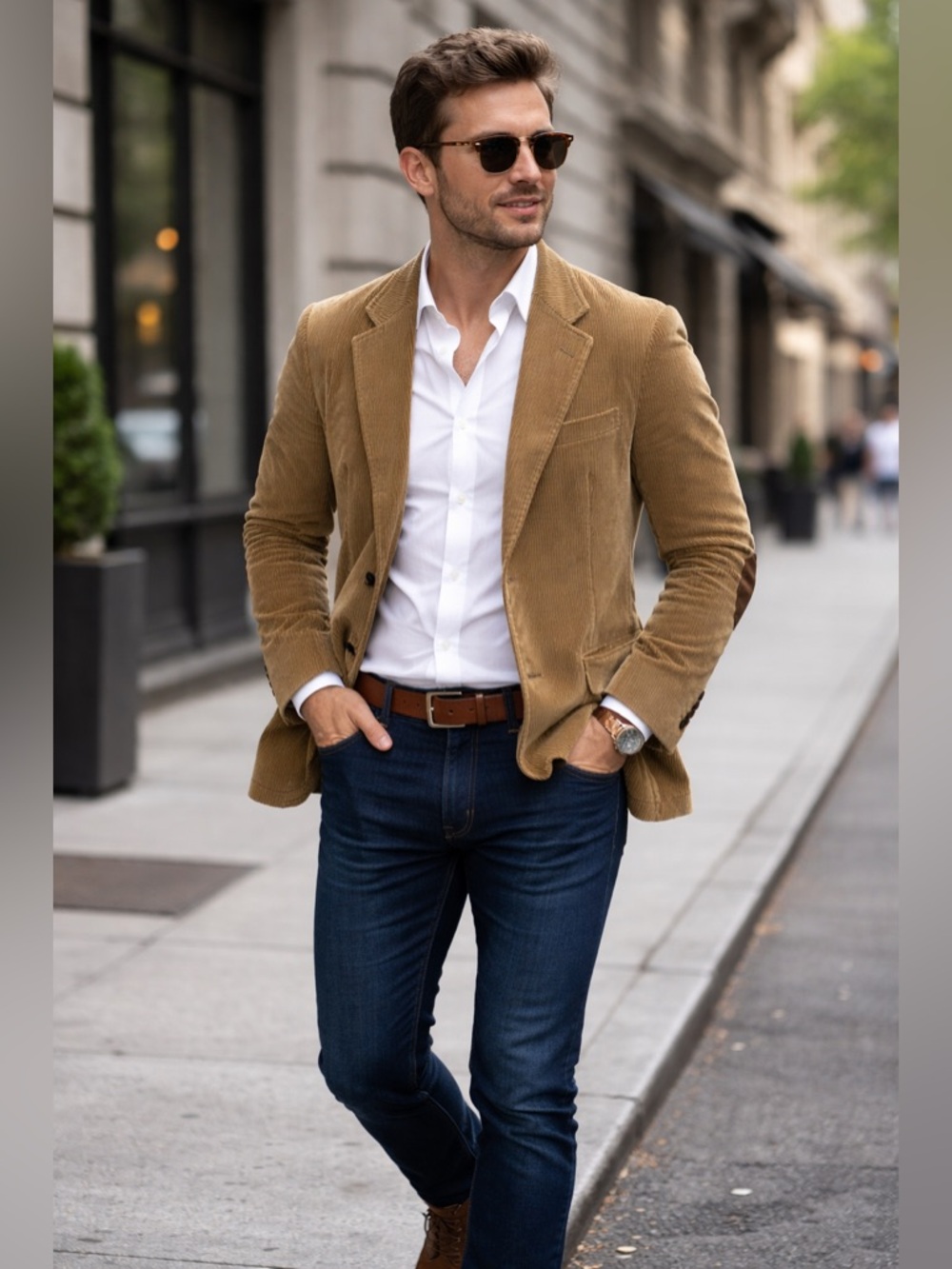 JORDACHE Men's VINTAGE Tan Camel Corduroy Elbow Patches Blazer Jacket 40S